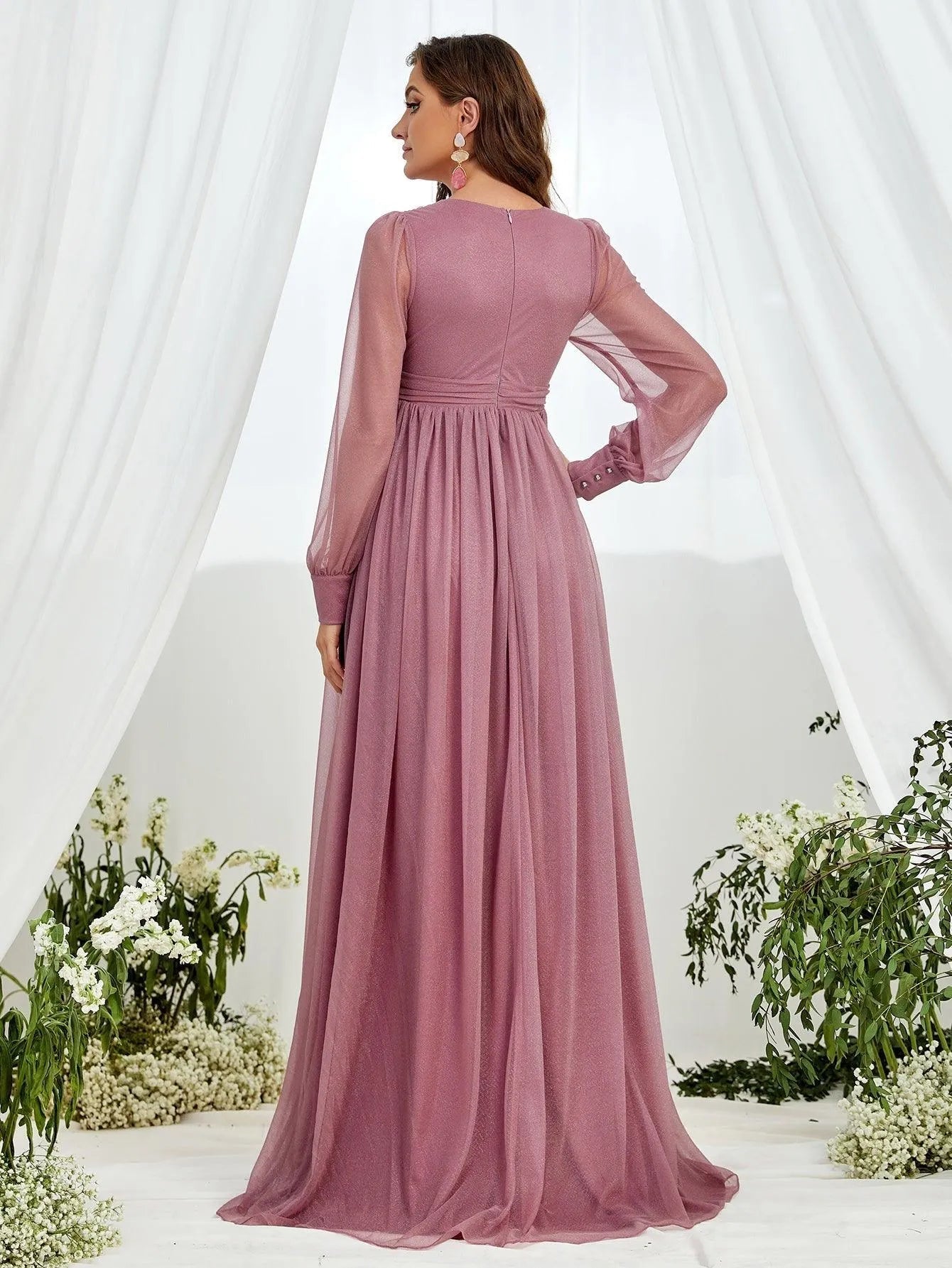 Additional product view of V-Neck Chiffon A-Line Long-Sleeve Maxi Maternity Evening Dress