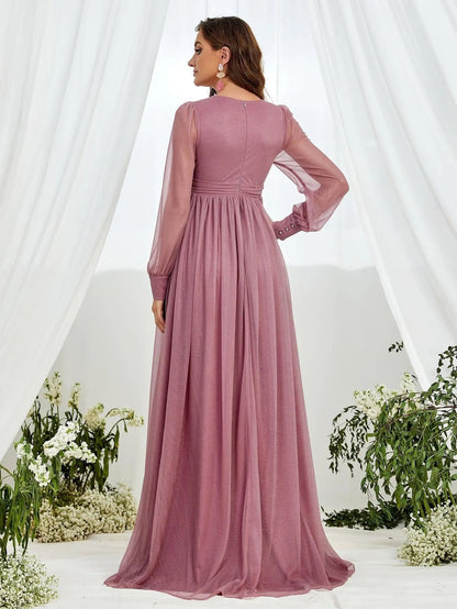 Additional product view of V-Neck Chiffon A-Line Long-Sleeve Maxi Maternity Evening Dress