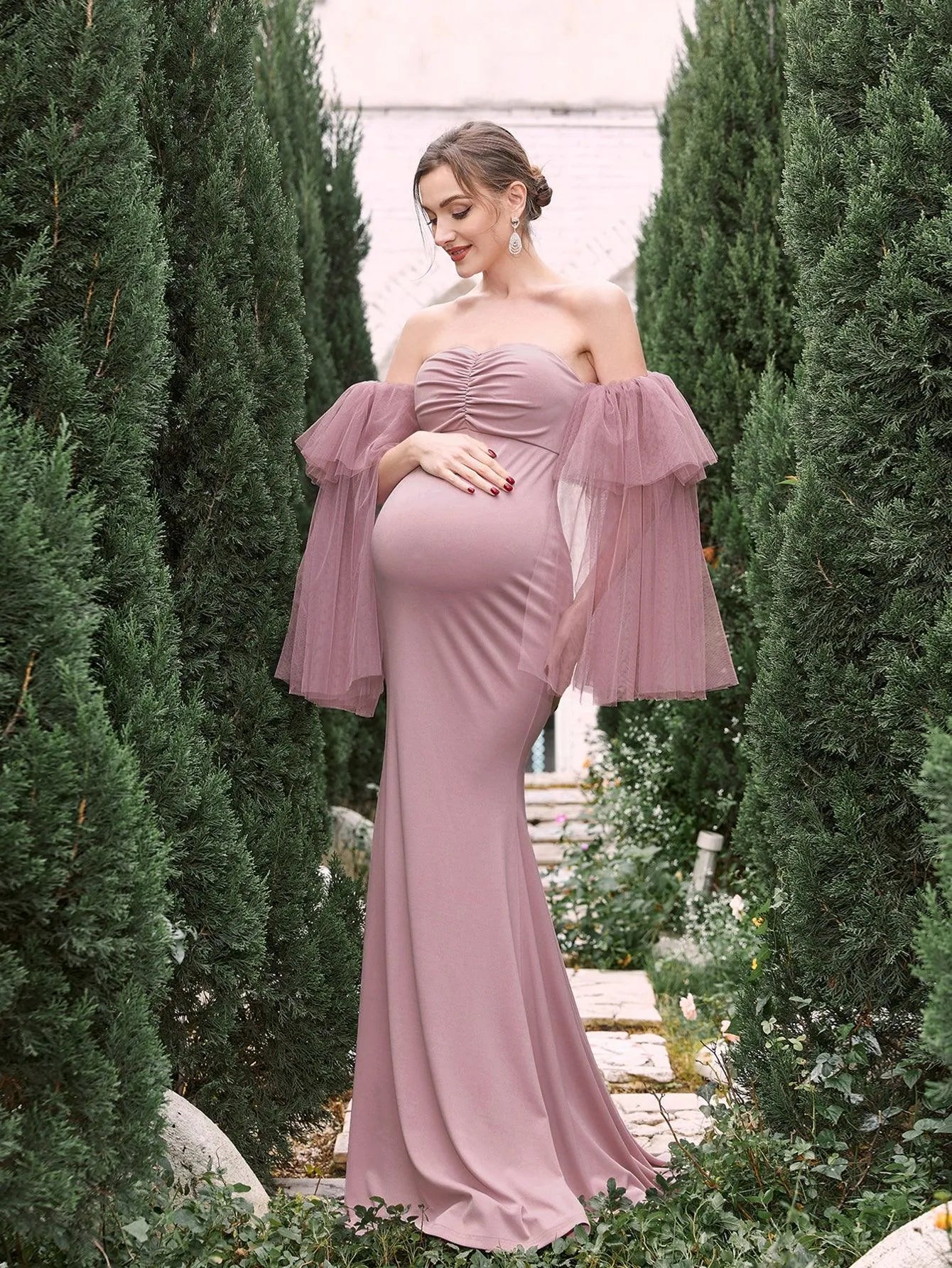 Maternity Strapless Tulle Sleeveless Mermaid Evening Gown — authorized product image 4