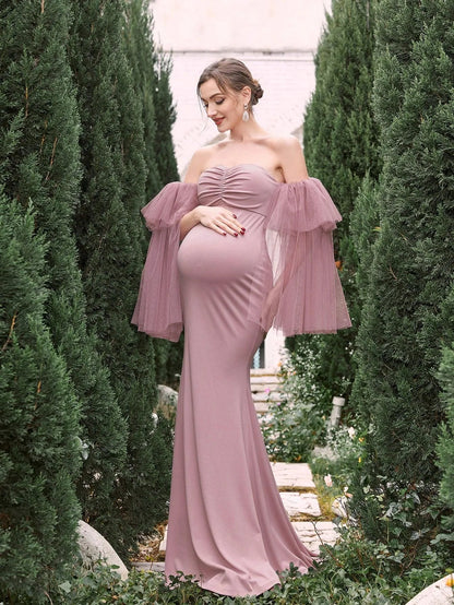 Maternity Strapless Tulle Sleeveless Mermaid Evening Gown — authorized product image 4