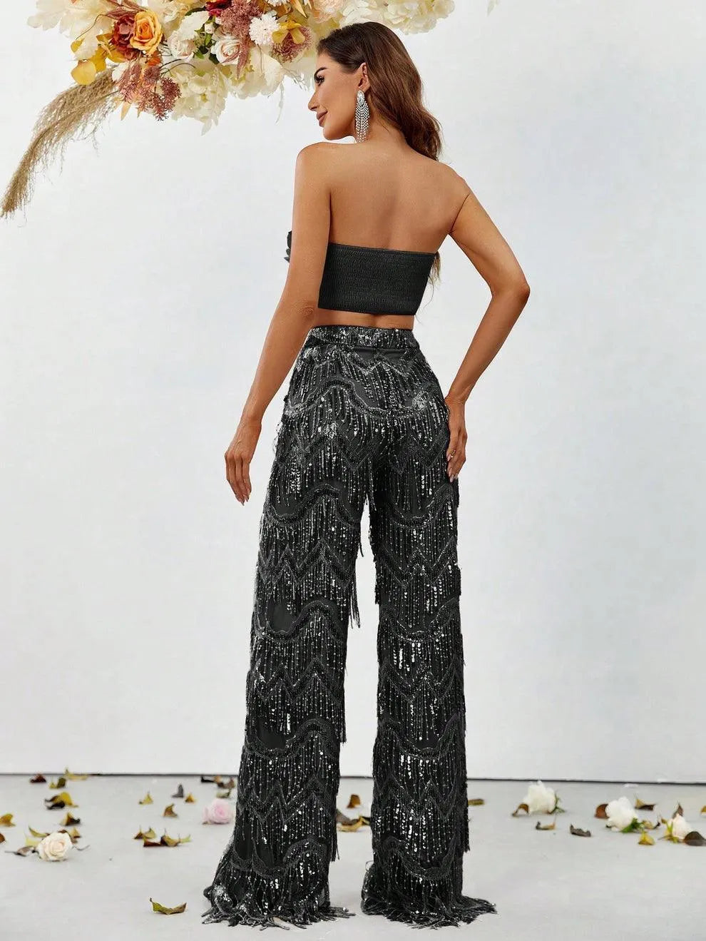 Additional product view of Fringe Pants Strapless Sequin Sleeveless Women's Two-Piece Formal Set