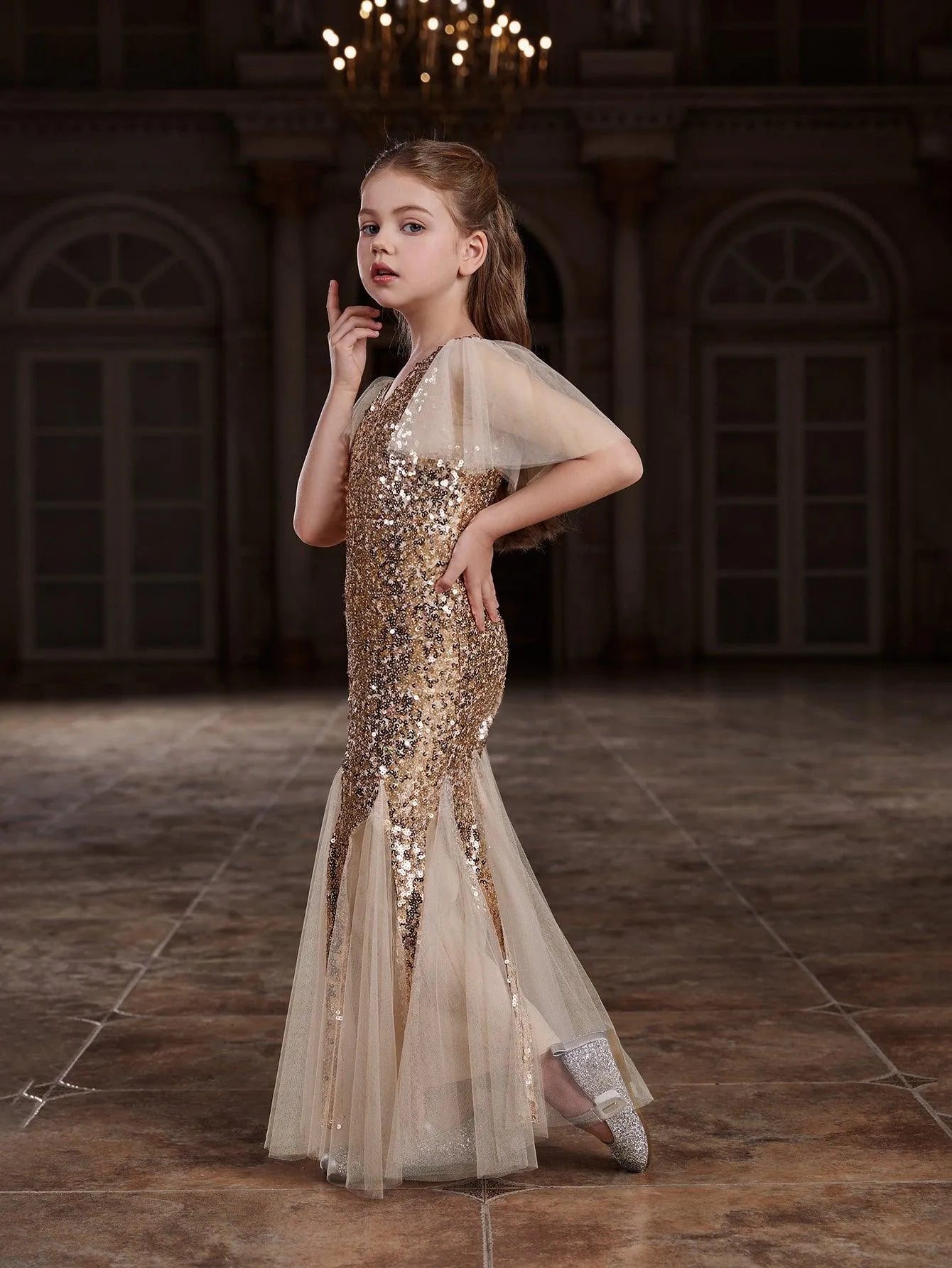 Tween Girls' Butterfly Sleeve Mesh Insert Sequin Party Dress — authorized product image 5