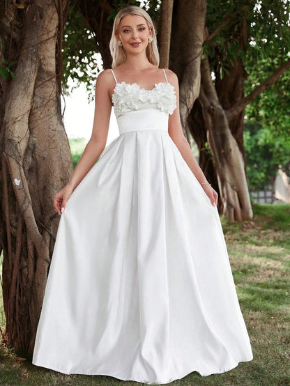 Spaghetti Strap Satin Sleeveless A-Line Wedding Gown — authorized product image 3