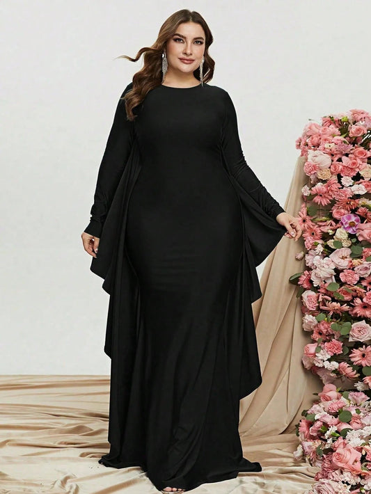 Plus-Size Round Neck Long-Sleeve Bodycon Evening Gown — authorized product image 1
