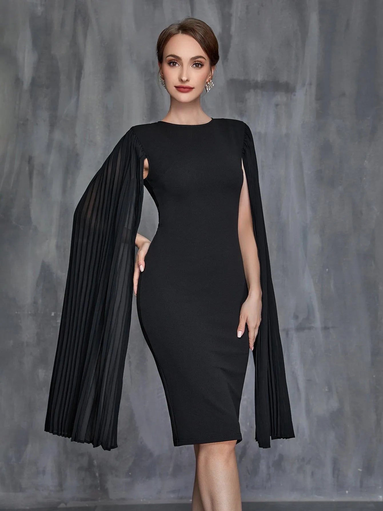Women's Pleated Cloak Sleeves Midi Dress – view 5