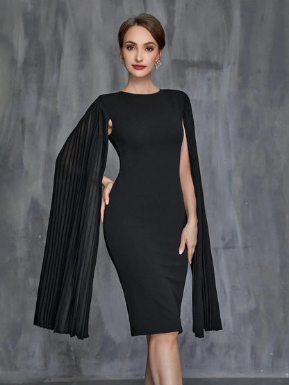 Women's Pleated Cloak Sleeves Midi Dress – view 5