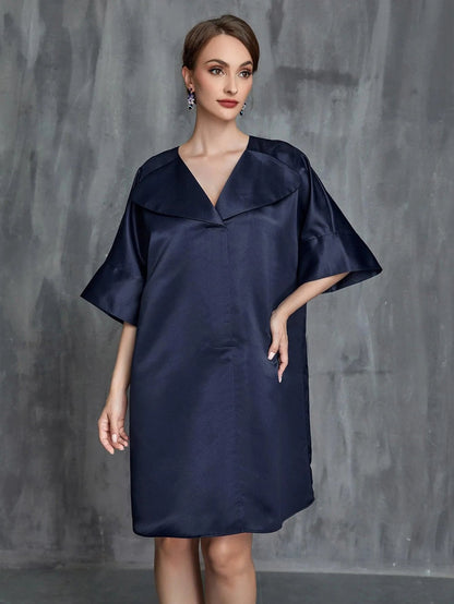 Women's Solid Half Sleeves Satin Midi Dress – view 3
