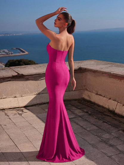 Additional product view of Mermaid Hem Strapless Knit Sleeveless Maxi Evening Gown