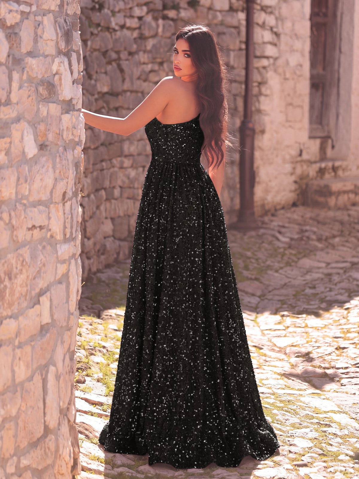 Elegant One Shoulder Sleeveless Sequin A Line Dresses