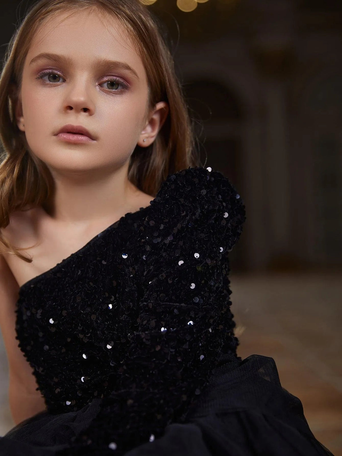Additional product view of One-Shoulder Sequin A-Line Mesh Midi Tween Girls' Party Dress