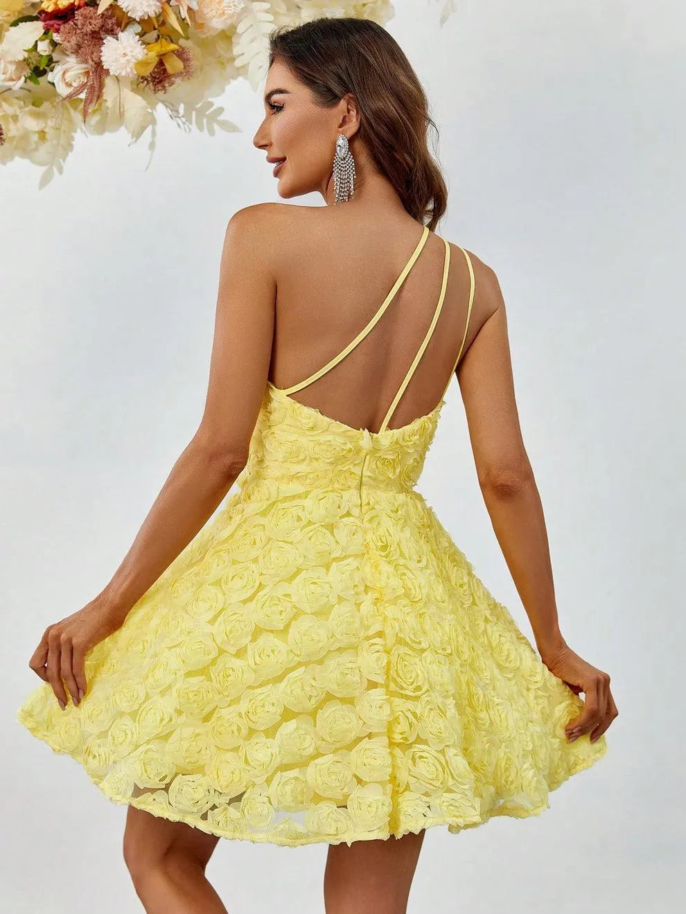 Additional product view of Backless One-Shoulder 3D-Flower A-Line Sleeveless Mini Party Dress