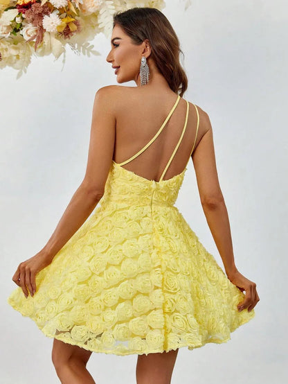 Additional product view of Backless One-Shoulder 3D-Flower A-Line Sleeveless Mini Party Dress
