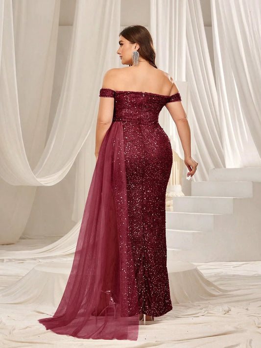 Plus-Size Off-Shoulder Split Thigh Sequin Formal Dress — authorized product image 2