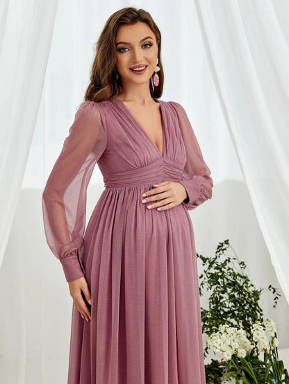 Additional product view of V-Neck Chiffon A-Line Long-Sleeve Maxi Maternity Evening Dress