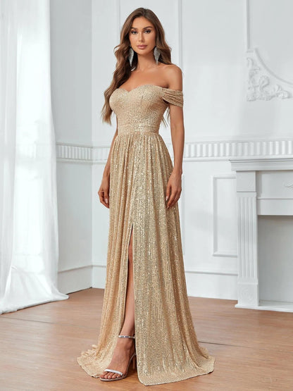 Off-Shoulder Split Thigh Sequin Party Dress – view 4