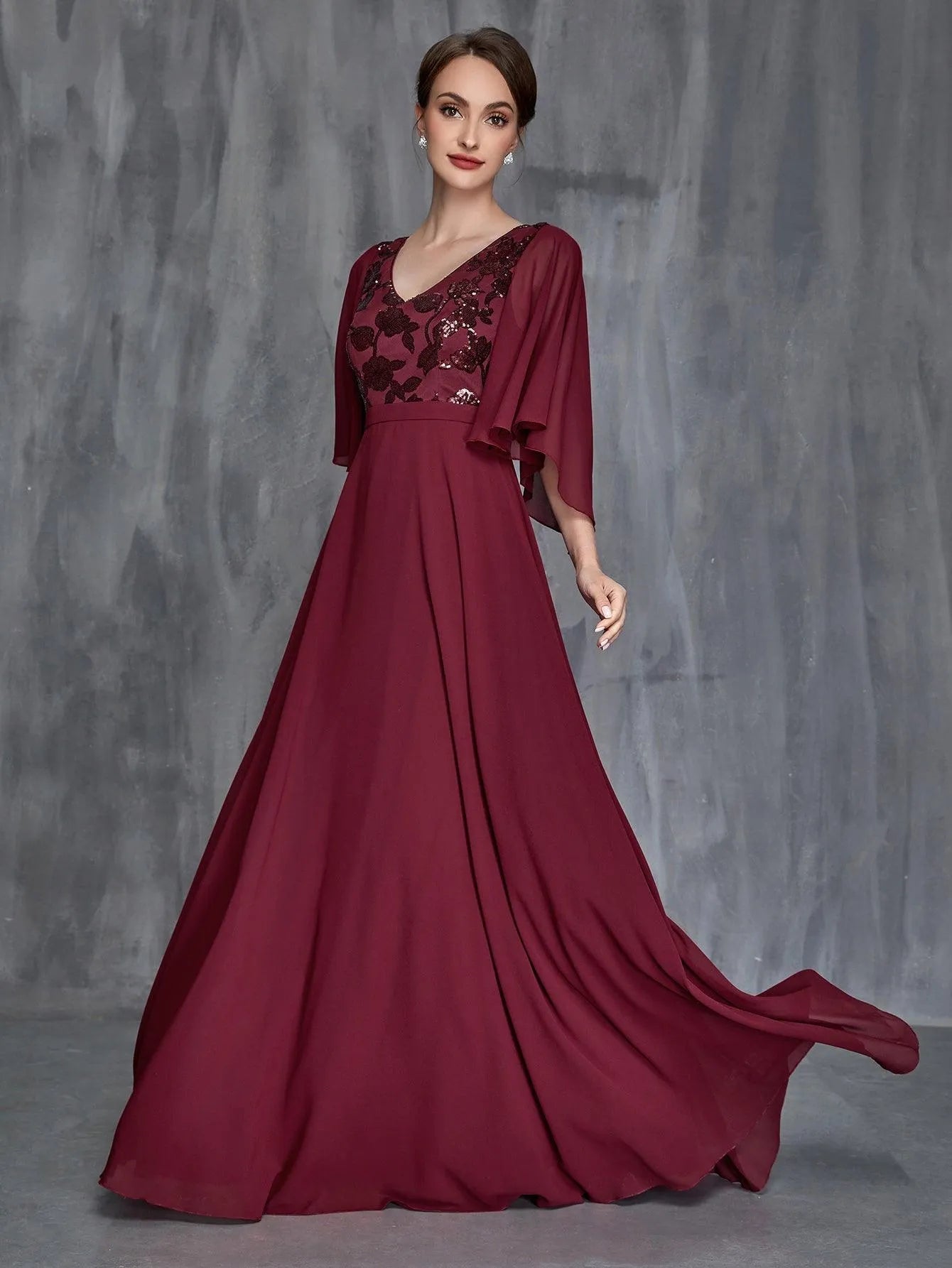 Women's Flounce Sleeve Contrast Sequin Chiffon Dress – view 5