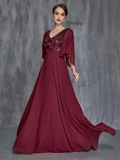 Women's Flounce Sleeve Contrast Sequin Chiffon Dress – view 5