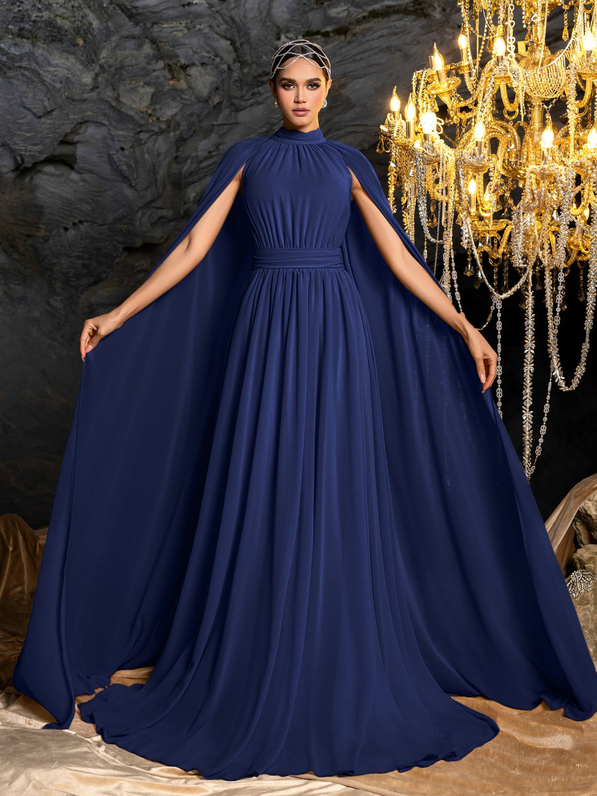 High Neck Chiffon Cape A-Line Evening Gown — authorized product image 10