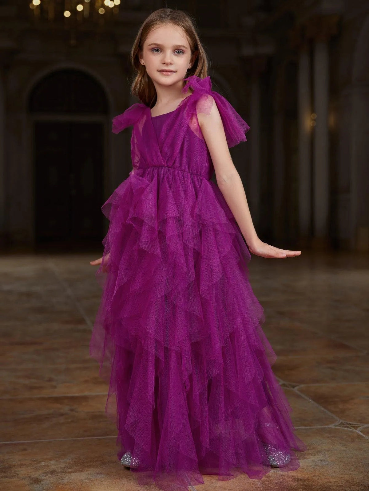Additional product view of Mesh Overlay A-Line Sleeveless Maxi Tween Girls' Party Dress