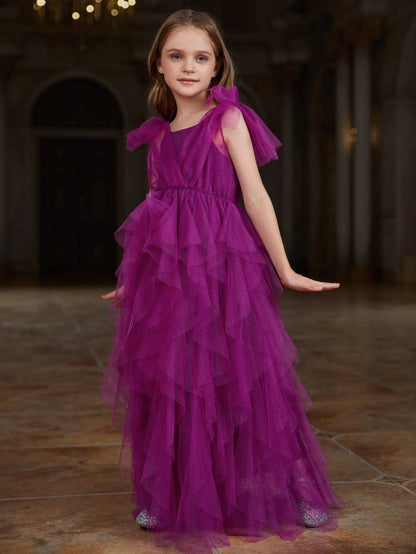 Additional product view of Mesh Overlay A-Line Sleeveless Maxi Tween Girls' Party Dress