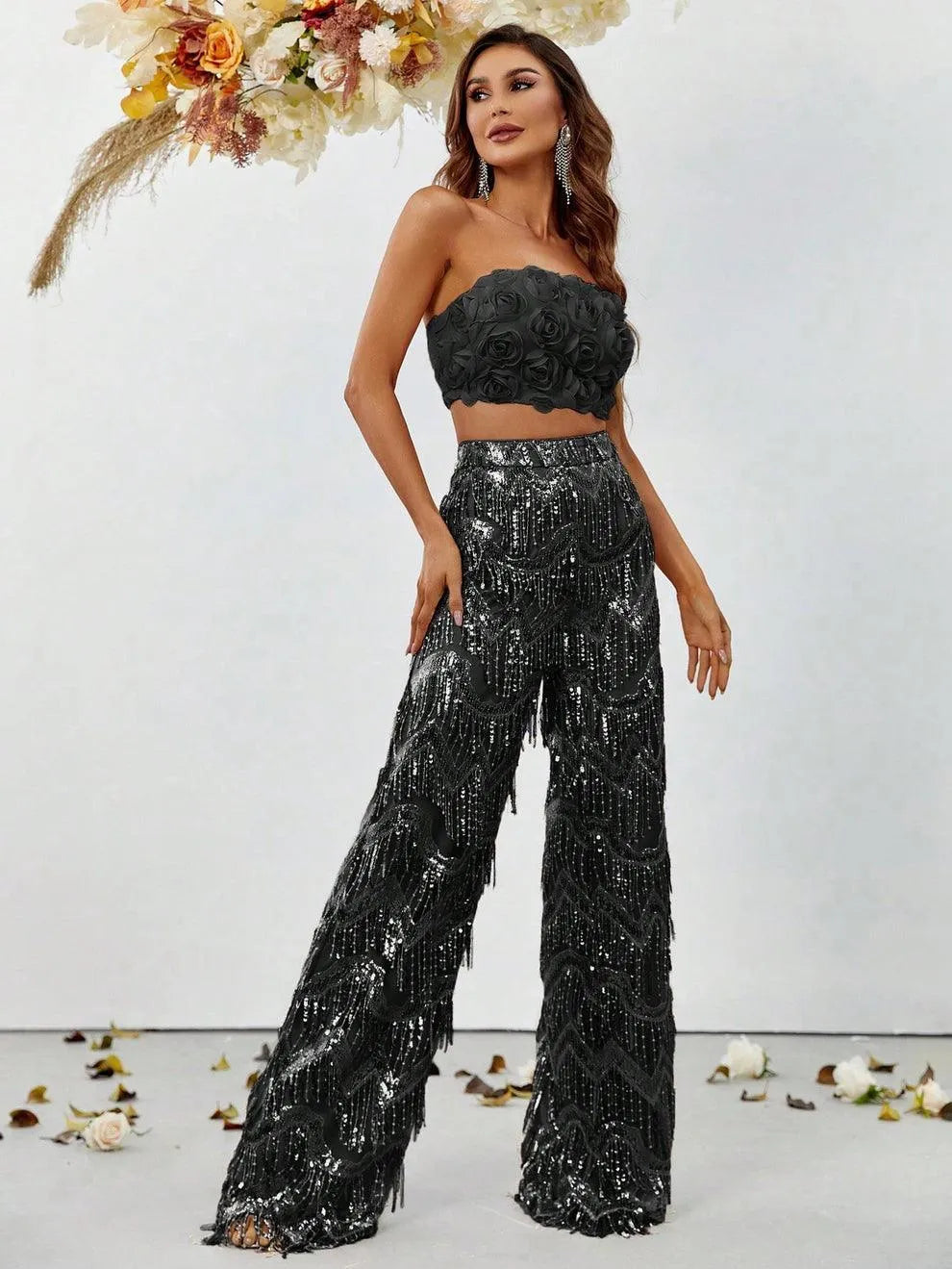 Additional product view of Fringe Pants Strapless Sequin Sleeveless Women's Two-Piece Formal Set