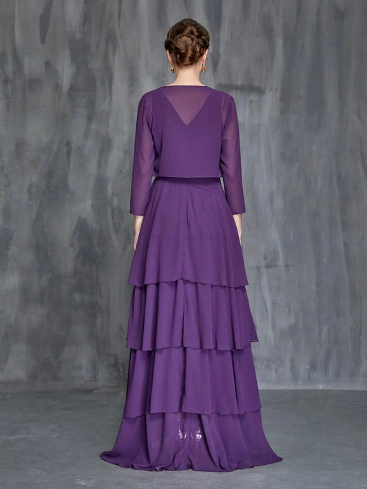 Women's Layered Hem Dress & Chiffon Cardigan – view 2