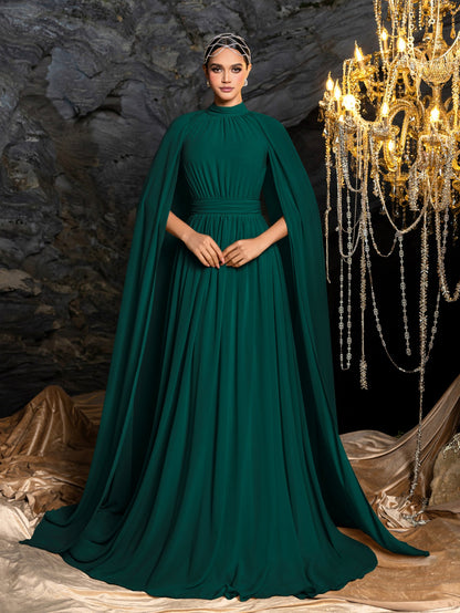 High Neck Chiffon Cape A-Line Evening Gown — authorized product image 3