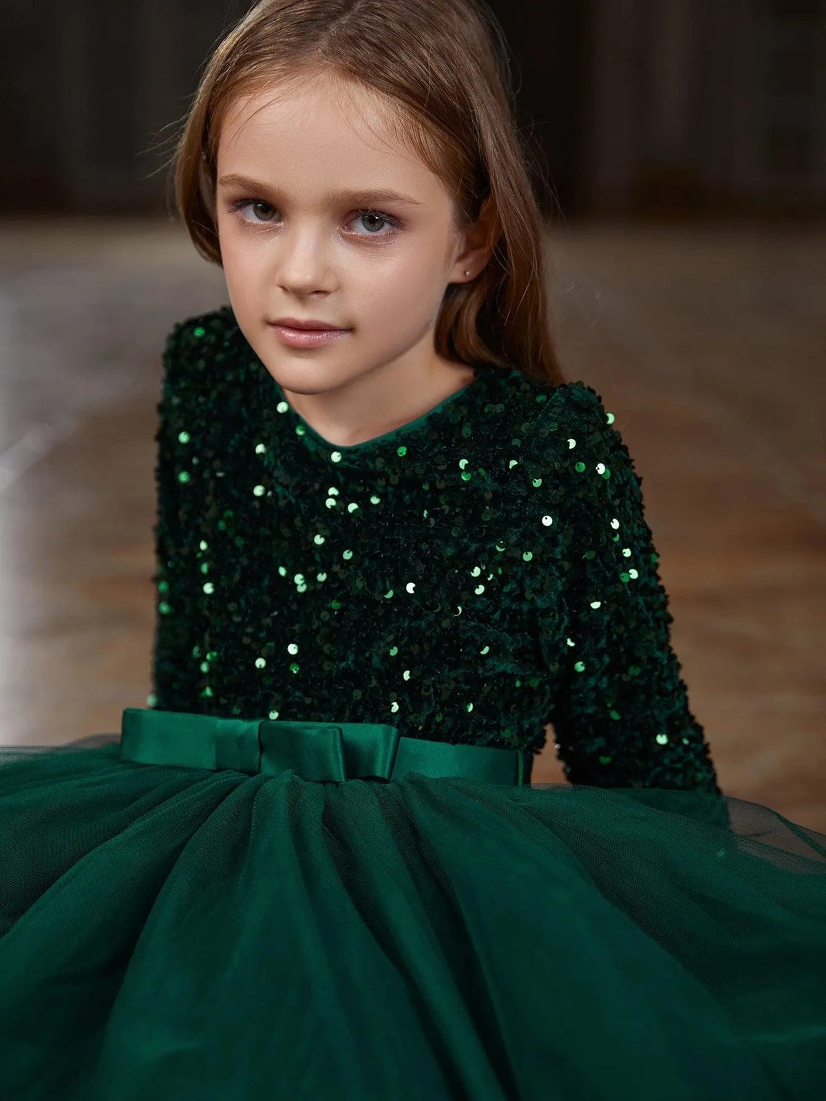 Additional product view of Sequin A-Line Long-Sleeve Mesh Maxi Tween Girls' Party Dress