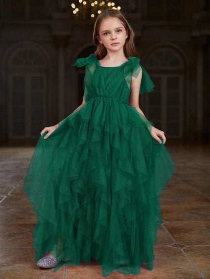 Additional product view of Mesh Overlay A-Line Sleeveless Maxi Tween Girls' Party Dress