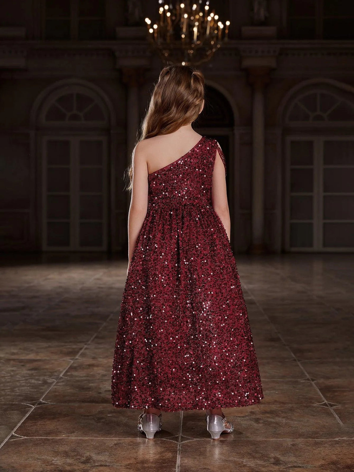 Tween Girls' One-Shoulder Chain Detail Sequin Party Dress — authorized product image 2