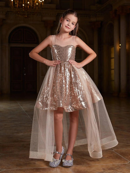Additional product view of Contrast Mesh Sequin A-Line Sleeveless Midi Tween Girls' Party Dress