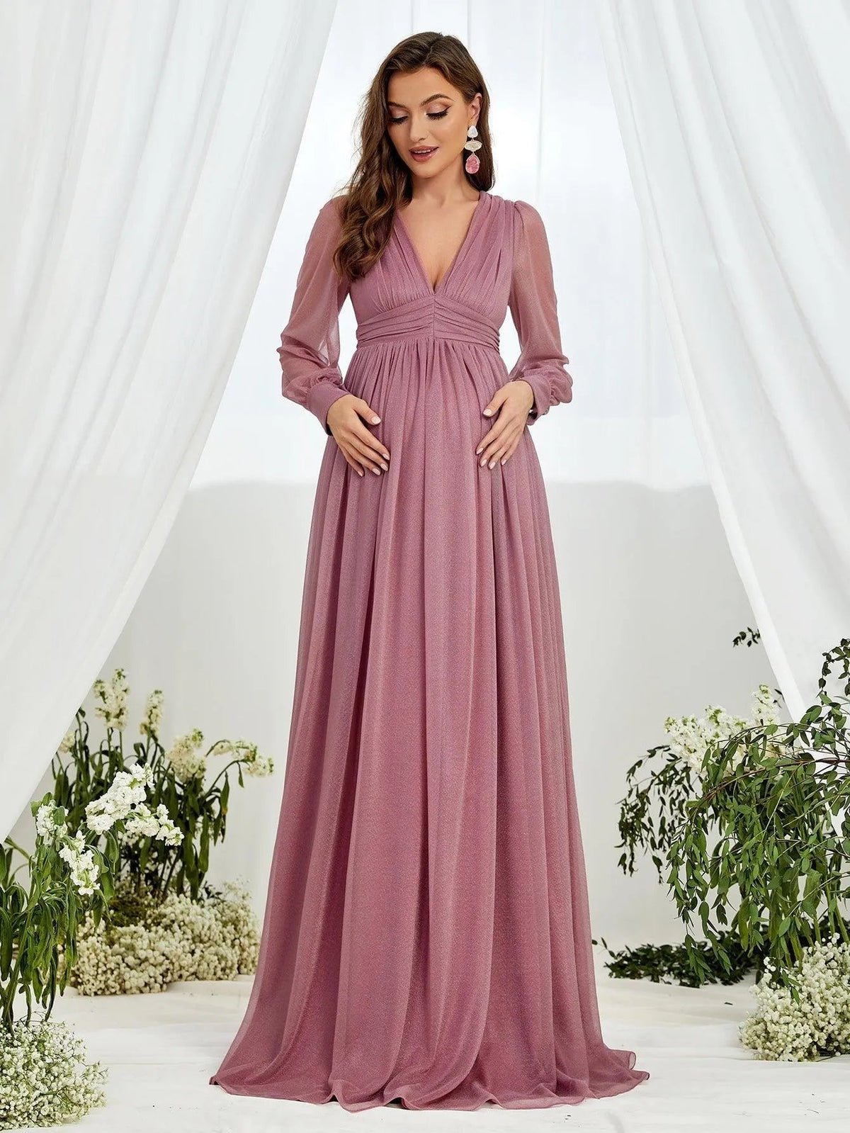 Additional product view of V-Neck Chiffon A-Line Long-Sleeve Maxi Maternity Evening Dress