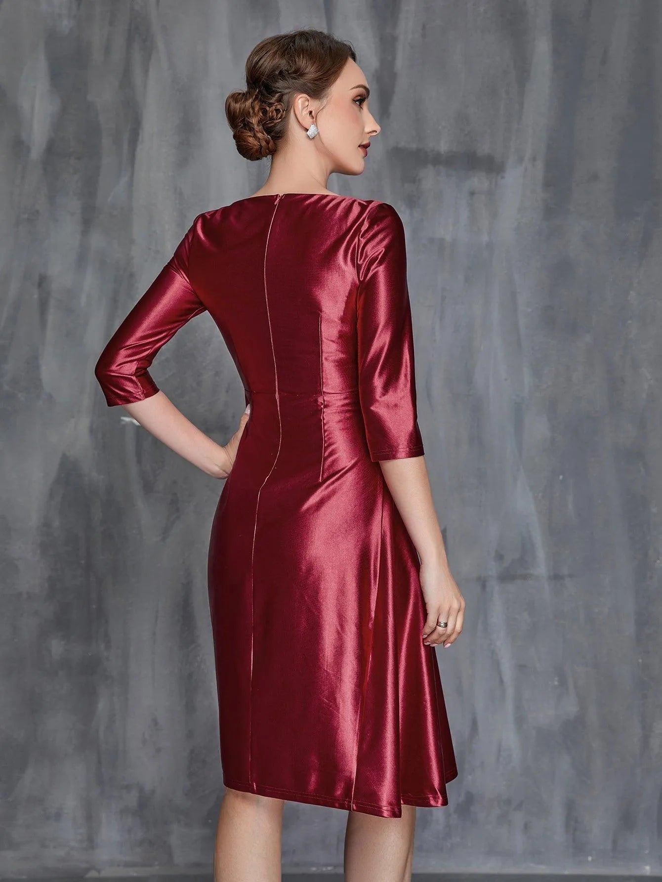 Women's Solid Ruched Wrap Front Satin Dress – view 2