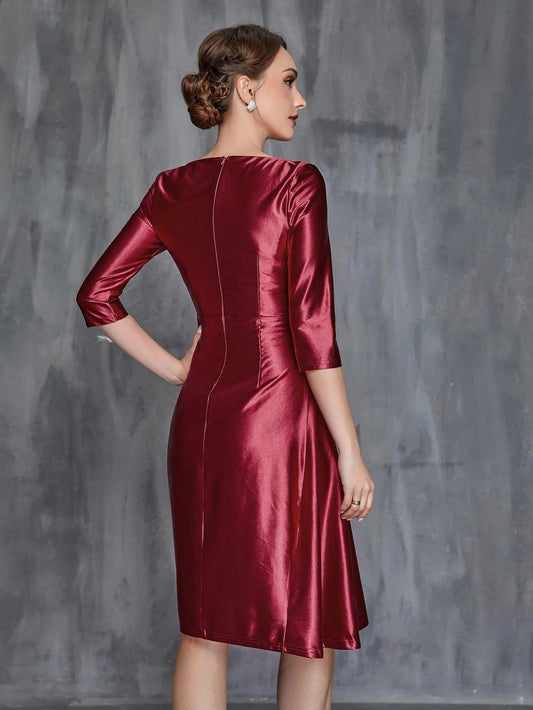 Women's Solid Ruched Wrap Front Satin Dress – view 2