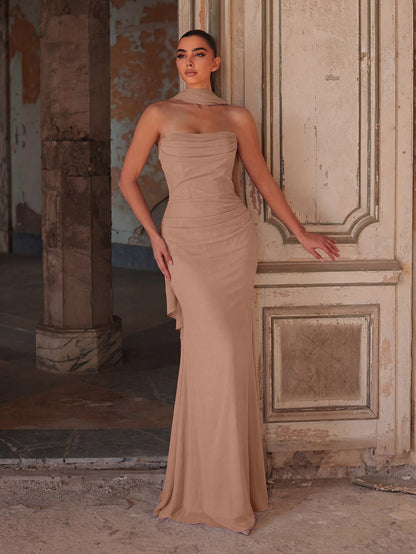 Additional product view of Backless Strapless Chiffon Mermaid Sleeveless Evening Gown