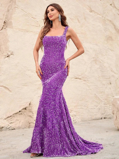 Square Neck Sleeveless Sequin Mermaid Dresses – view 11
