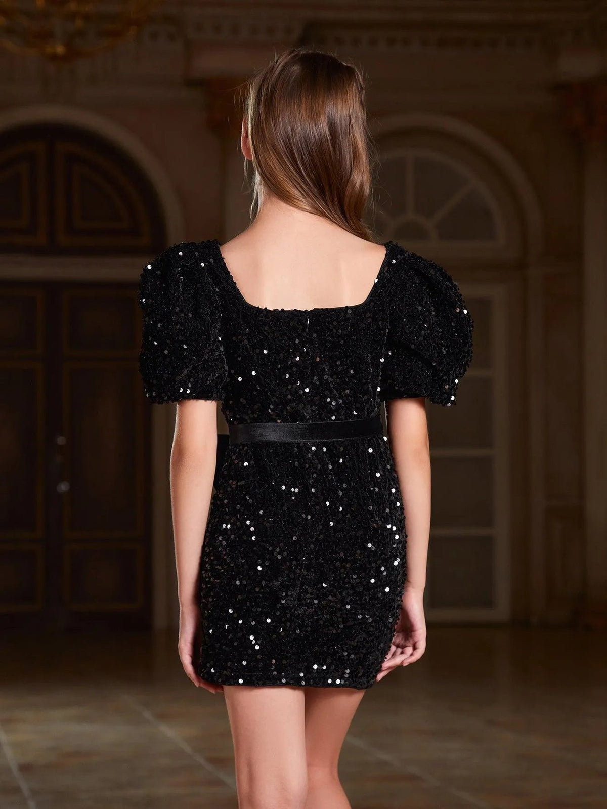 Tween Girls' Square Neck Sequin Puff-Sleeve Bodycon Formal Dress — authorized product image 2
