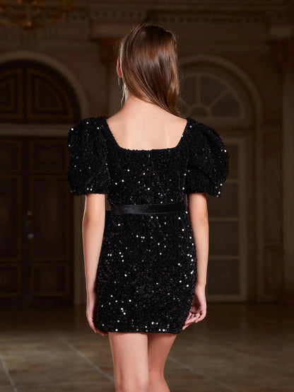 Tween Girls' Square Neck Sequin Puff-Sleeve Bodycon Formal Dress — authorized product image 2