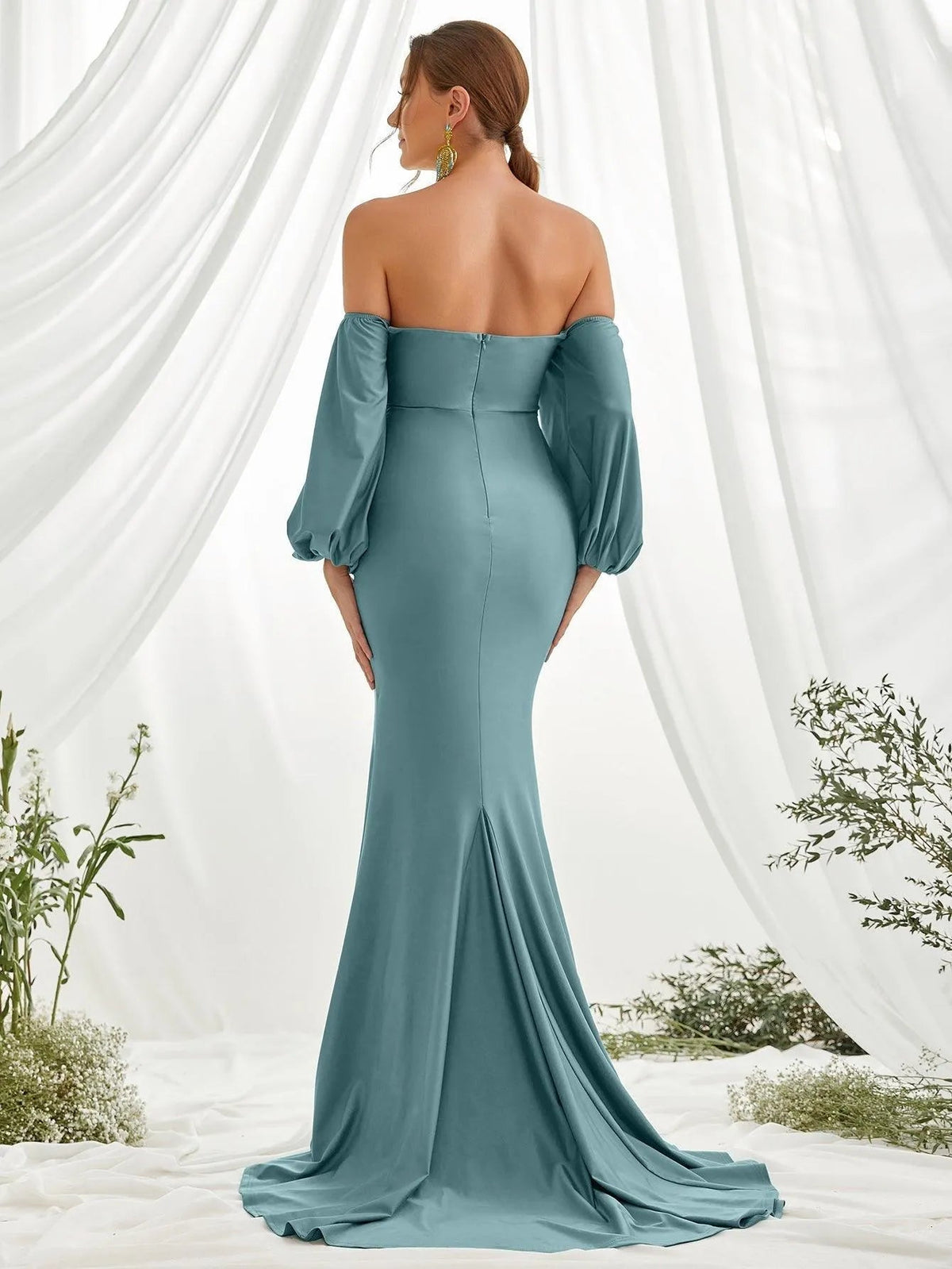 Additional product view of Off-Shoulder Knit Mermaid Long-Sleeve Maxi Maternity Evening Dress