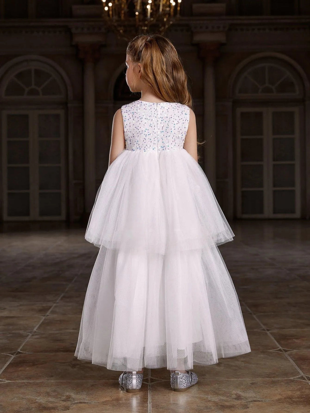 Additional product view of Layered Hem Sequin A-Line Sleeveless Mesh Tween Girls' Party Dress