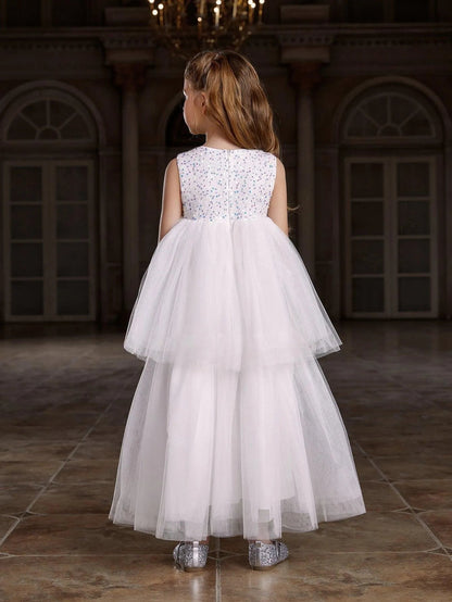 Additional product view of Layered Hem Sequin A-Line Sleeveless Mesh Tween Girls' Party Dress