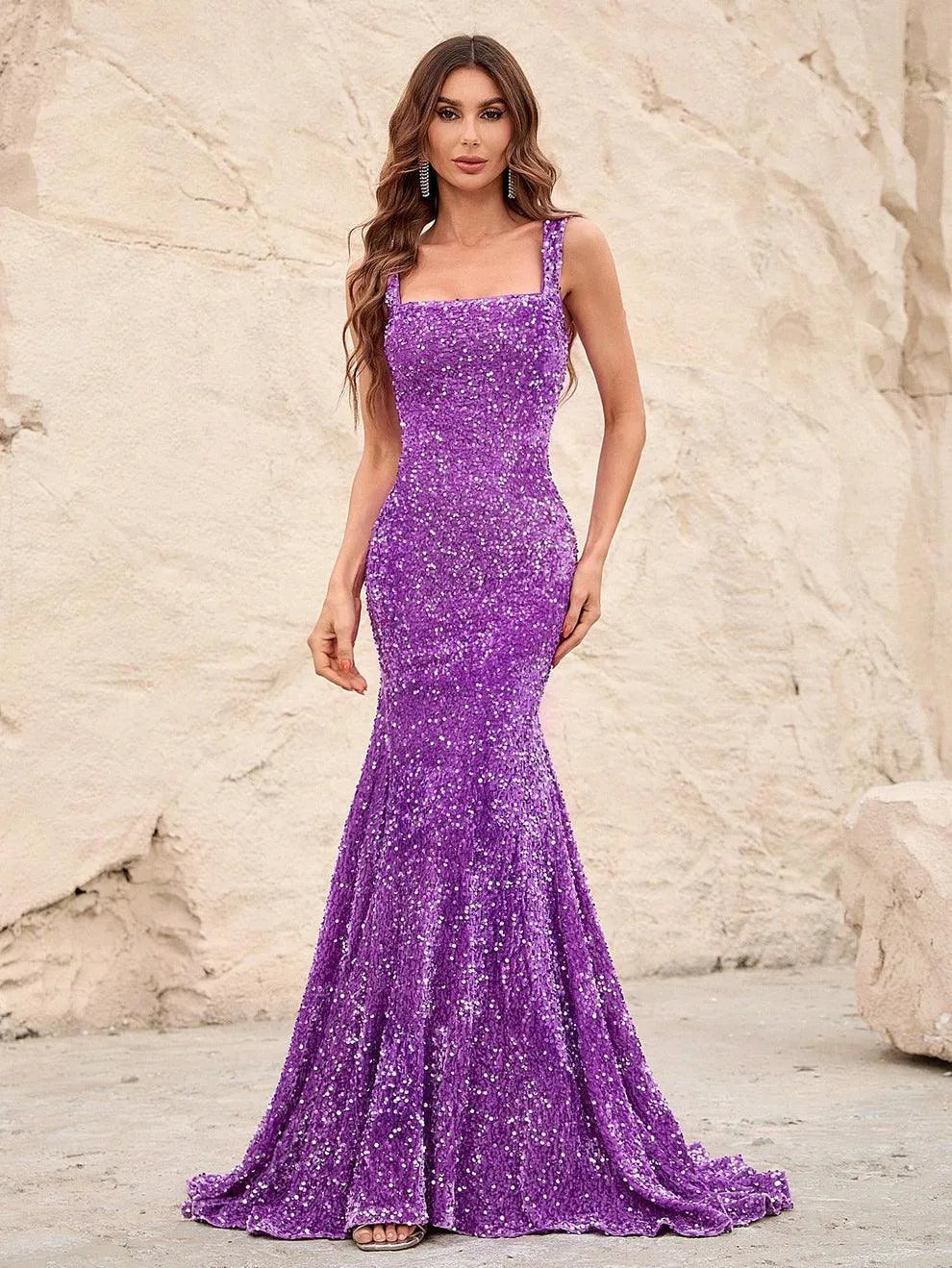 Square Neck Sleeveless Sequin Mermaid Dresses – view 13