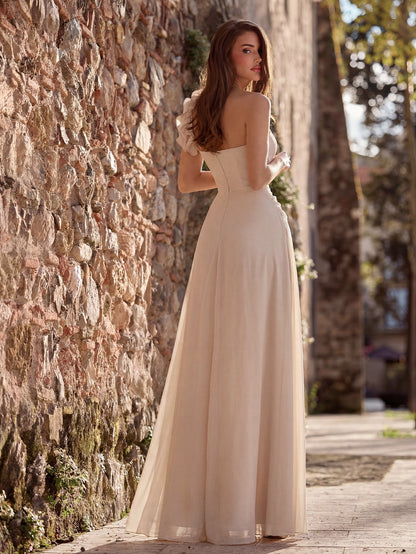Apricot formal gown with 3D floral details