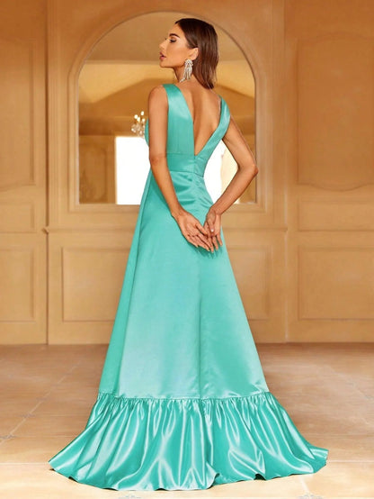 Plunging Ruffle Sleeveless A-Line Evening Gown — authorized product image 2