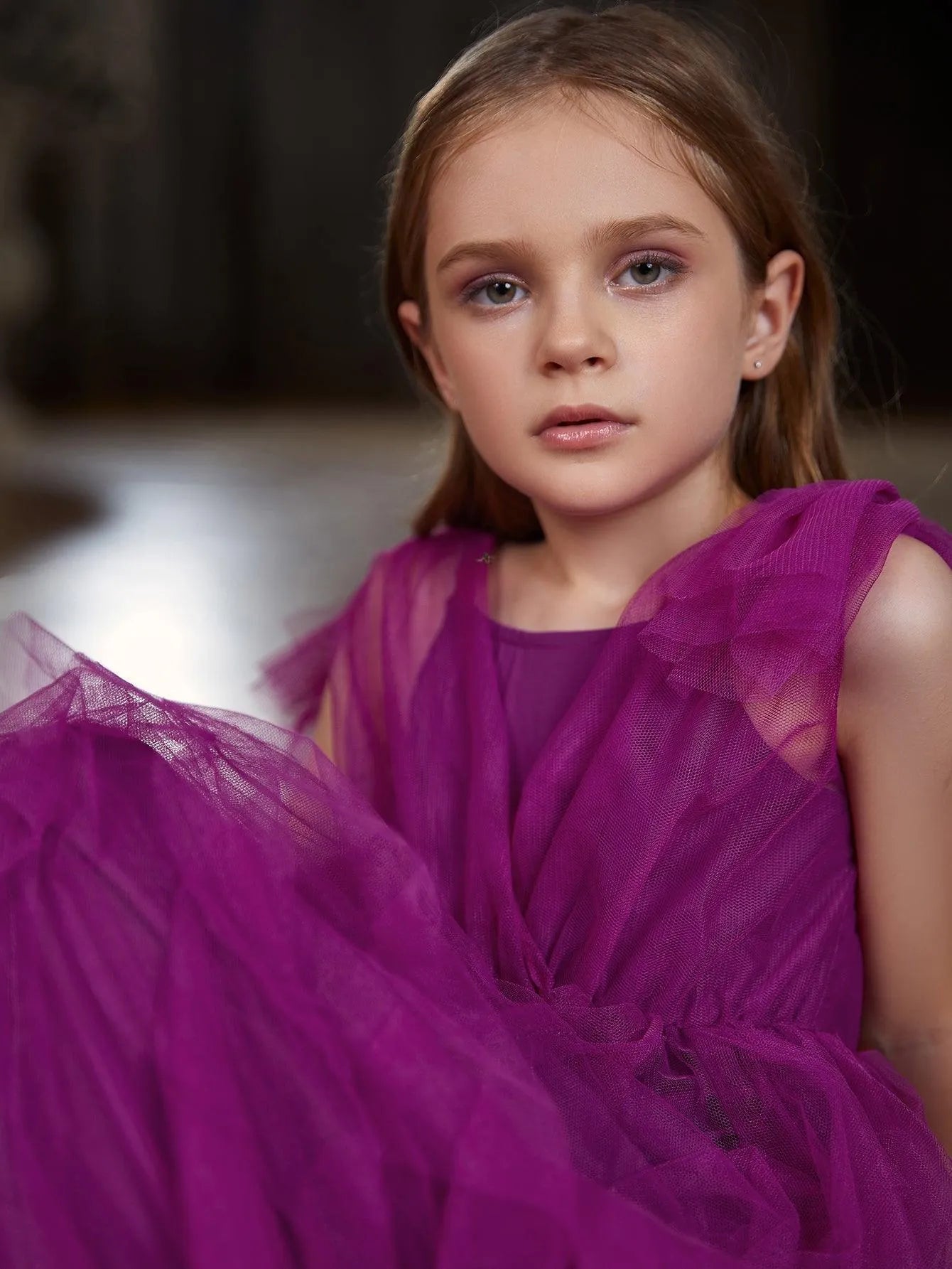 Additional product view of Mesh Overlay A-Line Sleeveless Maxi Tween Girls' Party Dress