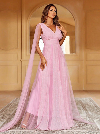 Contrast Mesh Sequin A Line Dresses