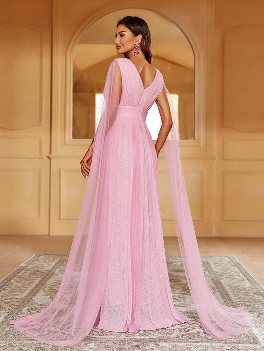 Contrast Mesh Sequin A Line Dresses