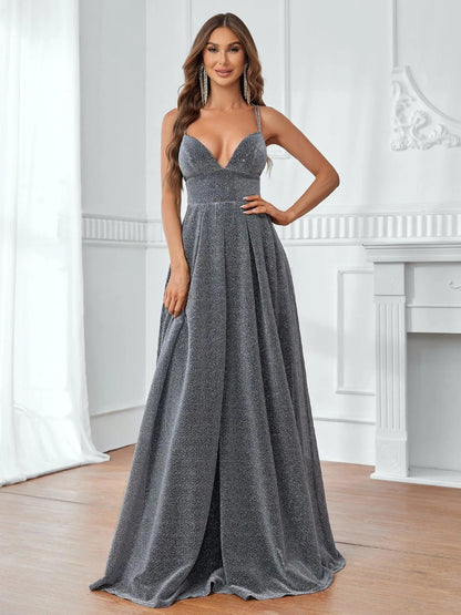 Spaghetti Strap Backless Sleeveless A-Line Evening Gown — authorized product image 3