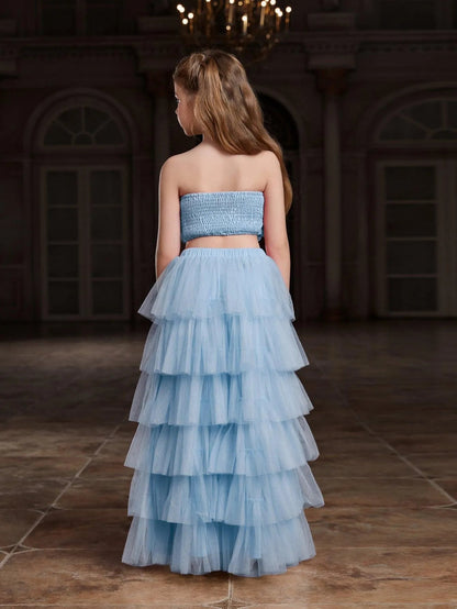 Additional product view of Strapless Mesh 3D-Flower A-Line Sleeveless Girls' Two-Piece Formal Set