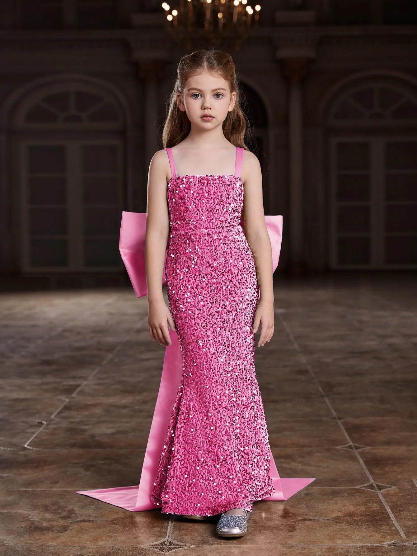 Additional product view of Square-Neck Sequin Mermaid Sleeveless Maxi Tween Girls' Party Dress